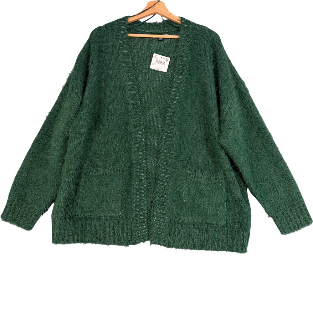 American Eagle Green Eyelash Knit Cardigan Sweater Womens Medium NWT Winter Cozy
